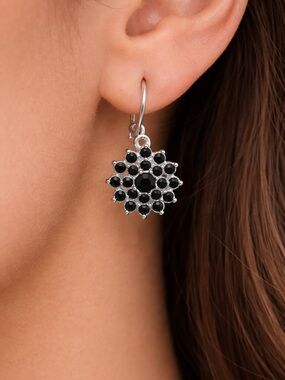 Black Crystal Floral Cluster Drop Earrings